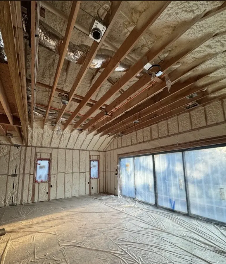 Interior walls and ceiling insulated with spray foam during new construction in Silsbee